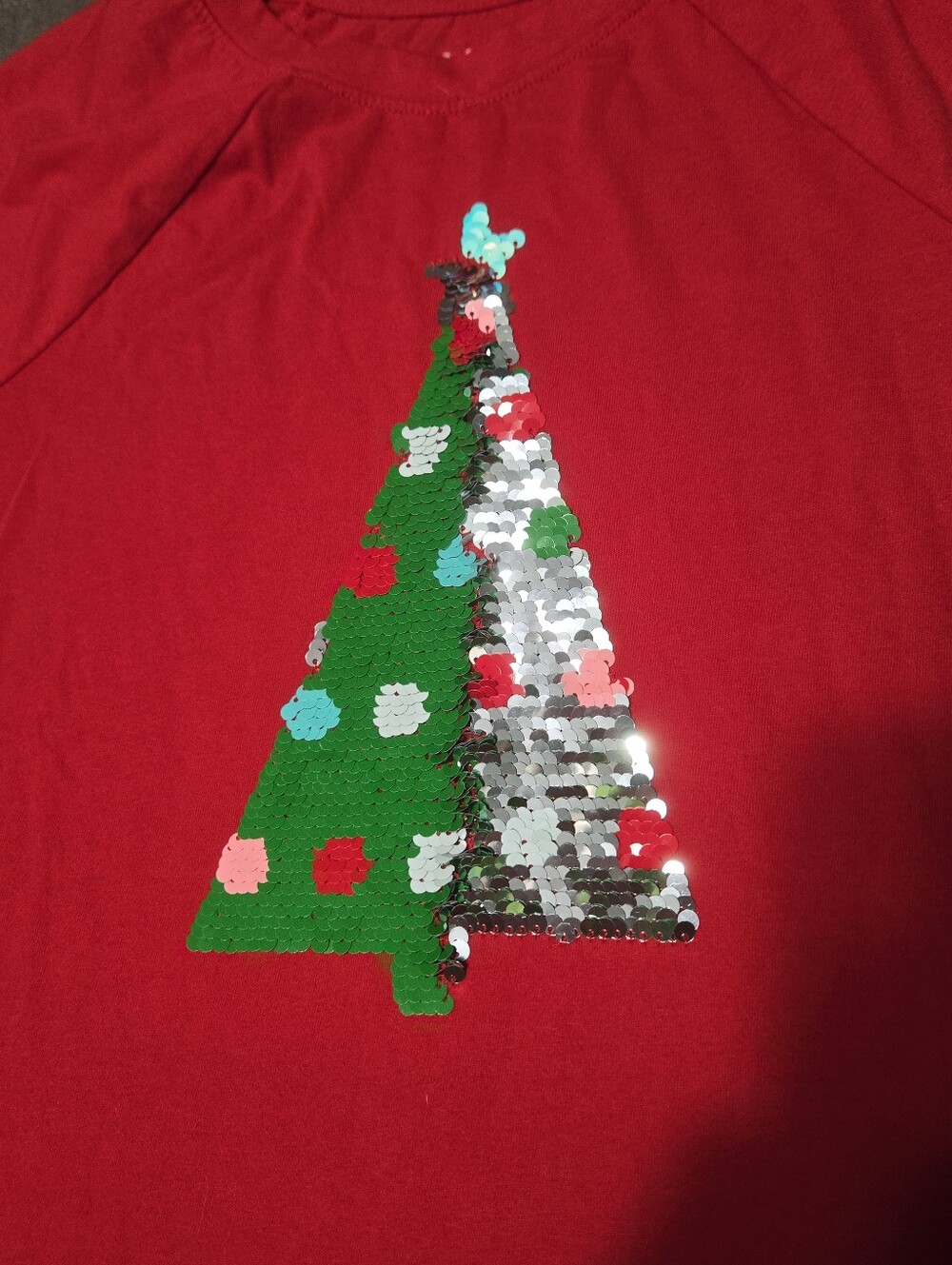 Cat & Jack Girl’s Short Sleeve Sequin Christmas Tree Holiday T-Shirt Red, M 7-8 - Picture 8 of 8